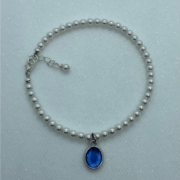 Something Blue 4mm Swarovski Pearl Oval Blue Charm Anklet. - Picture 3 of 8